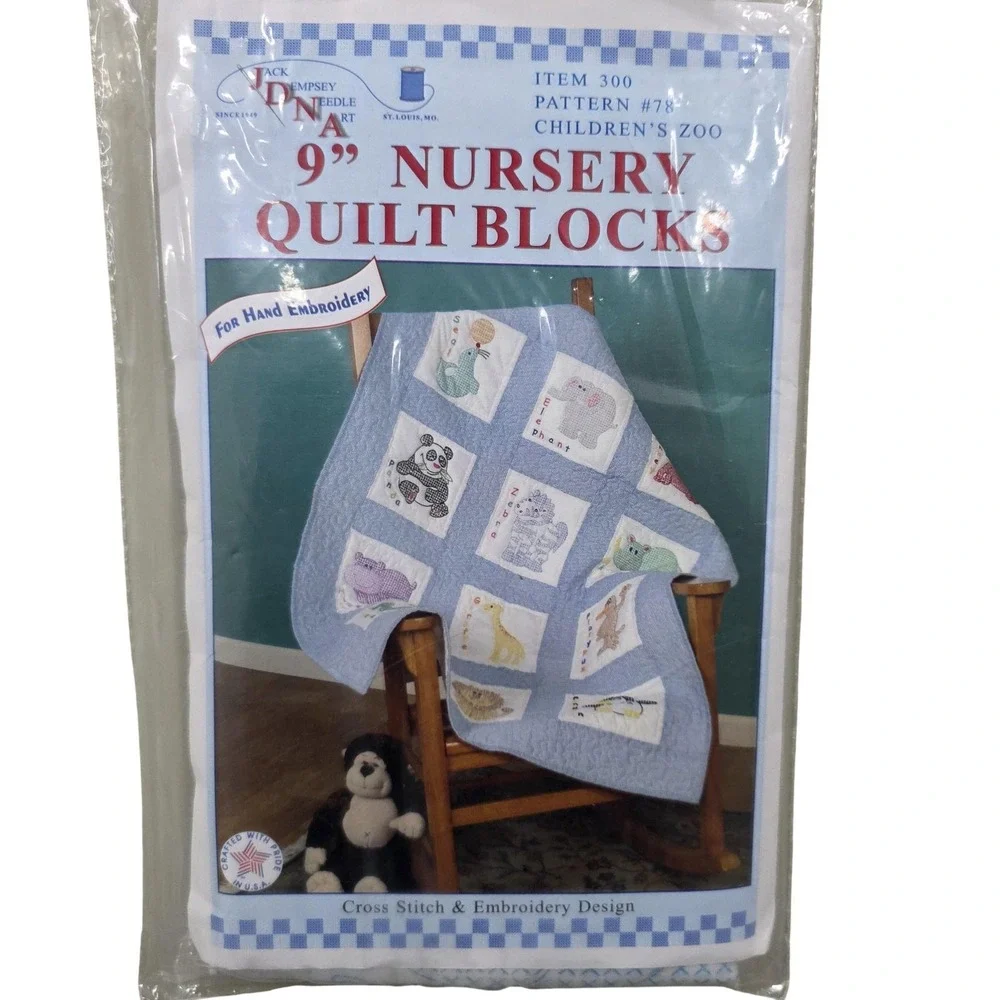 Vintage Jack Dempsey Nursery Quilt Blocks Children's Zoo 9in Cross Stitch #78